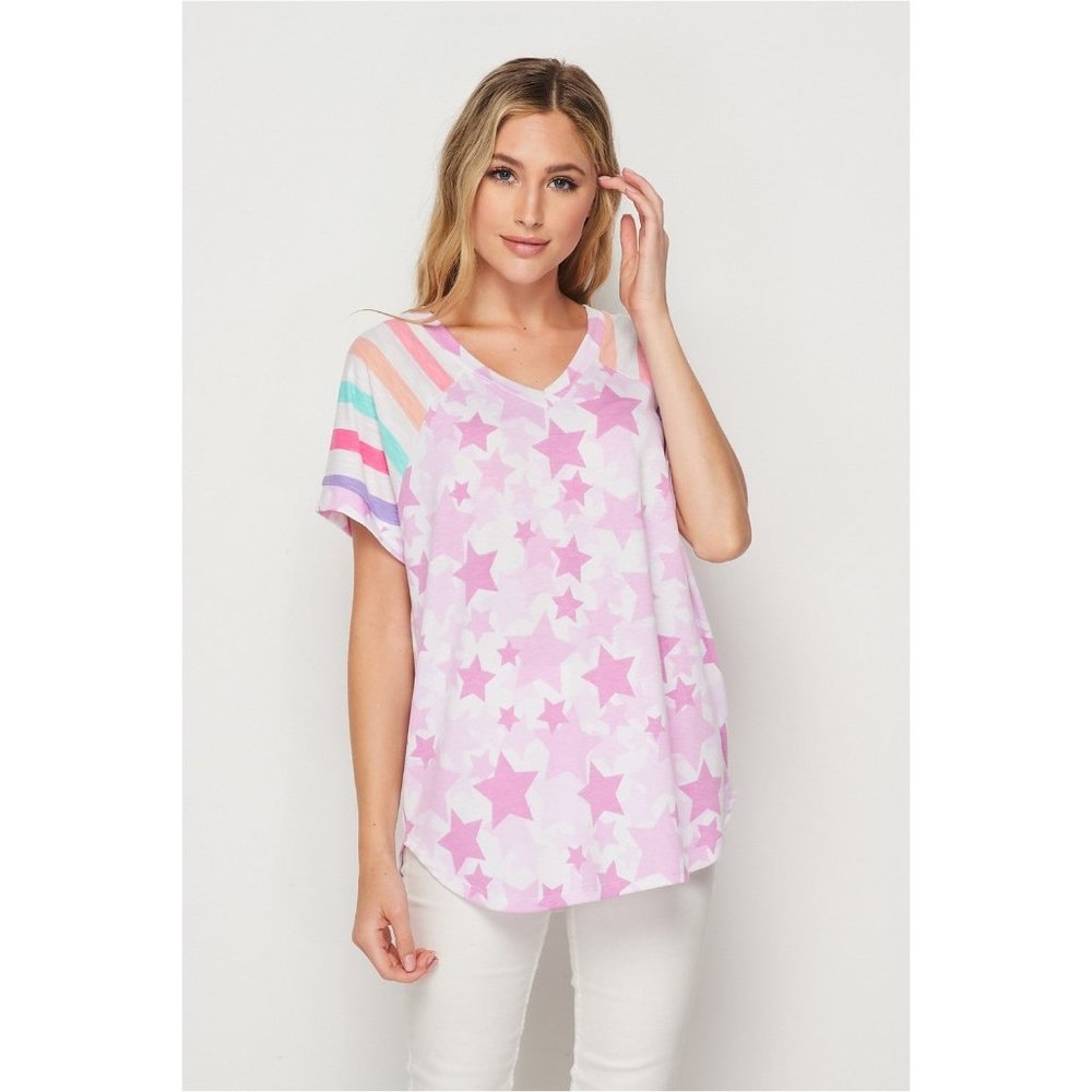 Honeyme Mauve Stars & Stripes Raglan Top